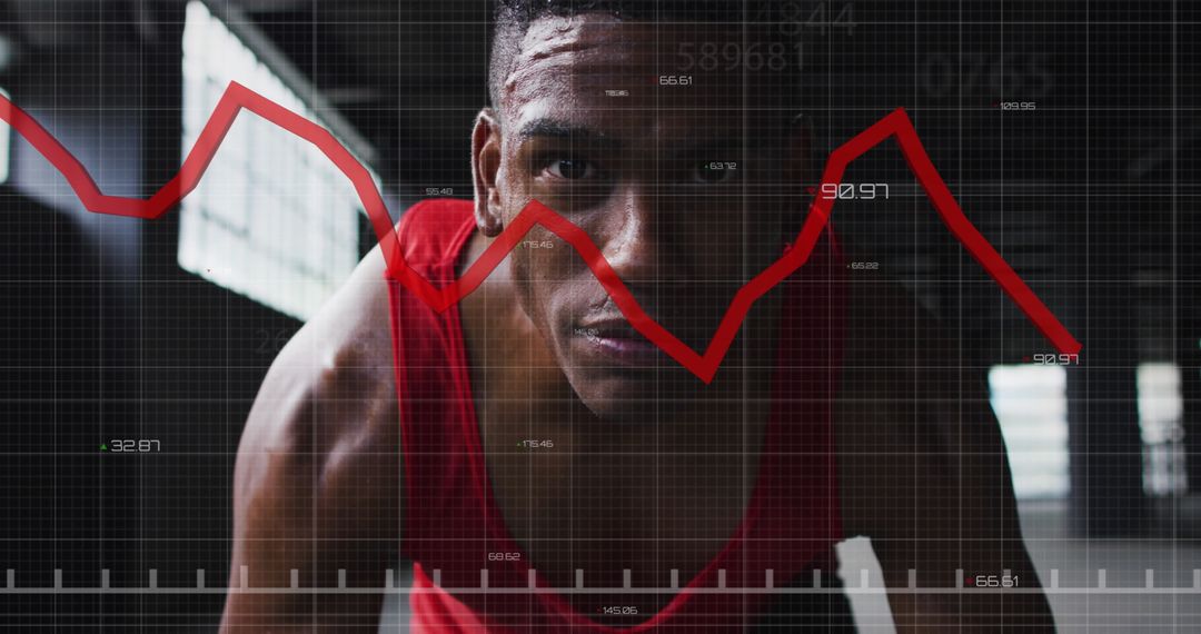 Man Exercising with Overlay of Declining Graph and Data