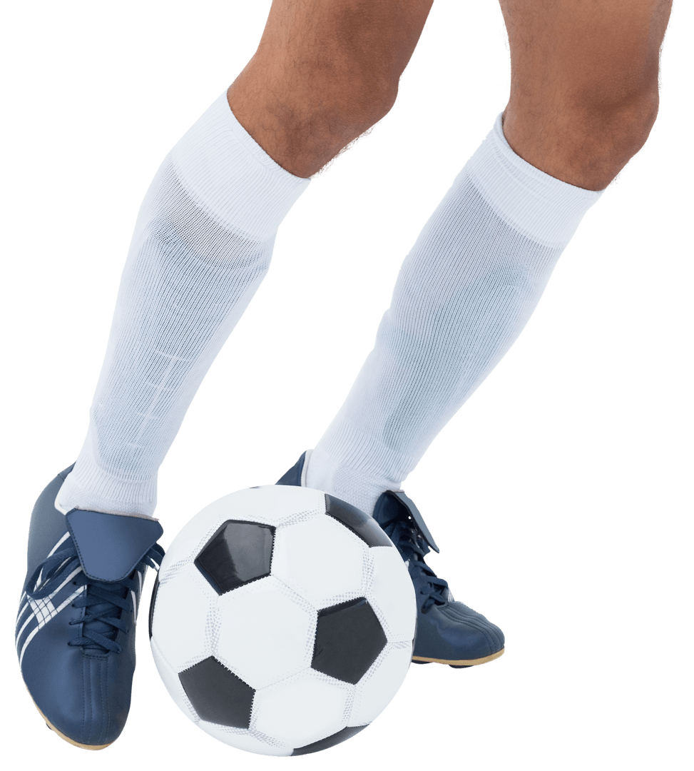 Caucasian Male Football Player with Ball on Transparent Background