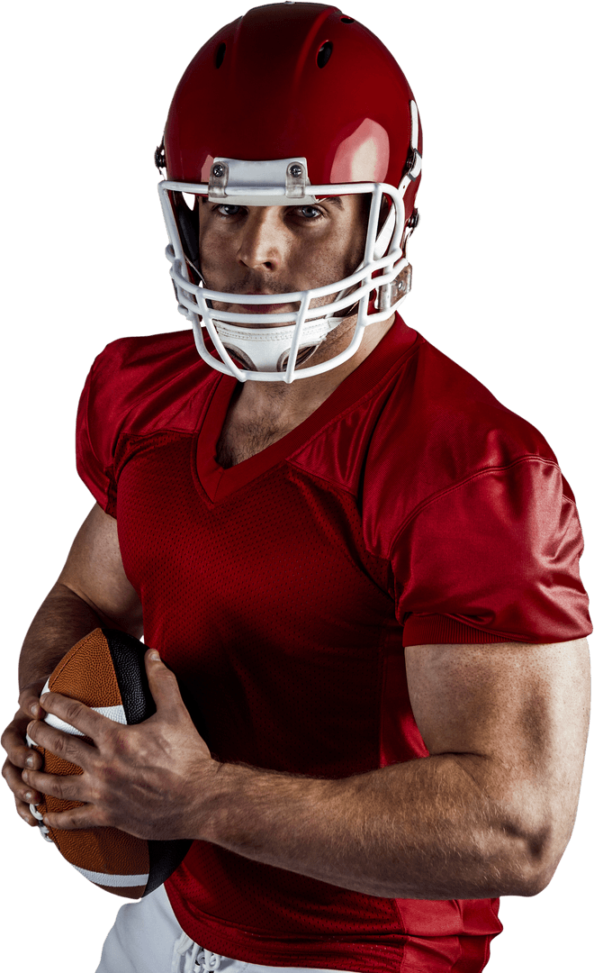 American Football Player in Red Jersey Transparent Background