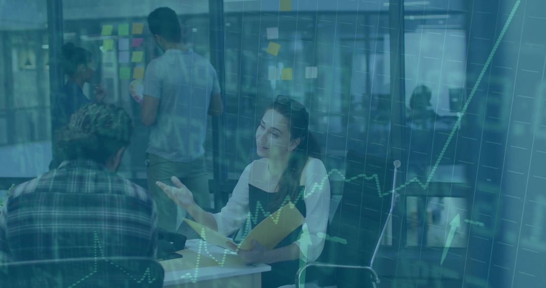 Business Meeting with Dynamic Data Visualization Overlay