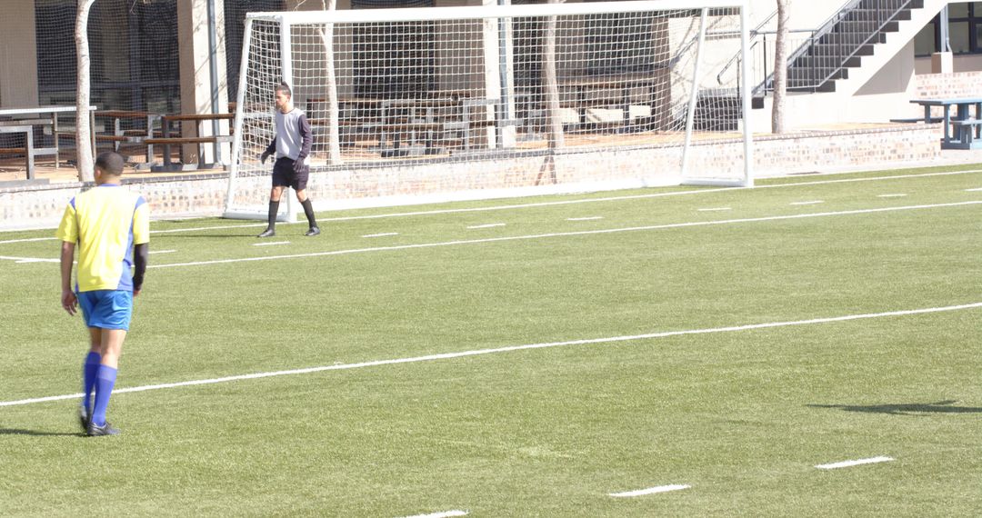 Dynamic Soccer Match in Action on Sunny Outdoor Field