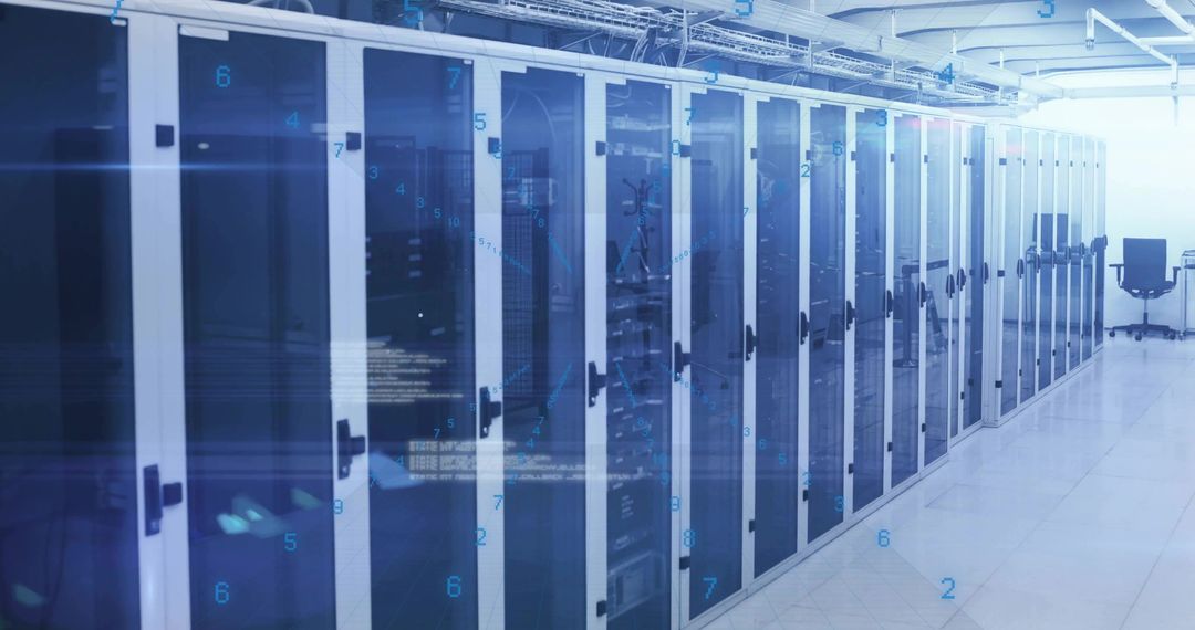 Modern Data Center with Row of Glass-Front Cabinets