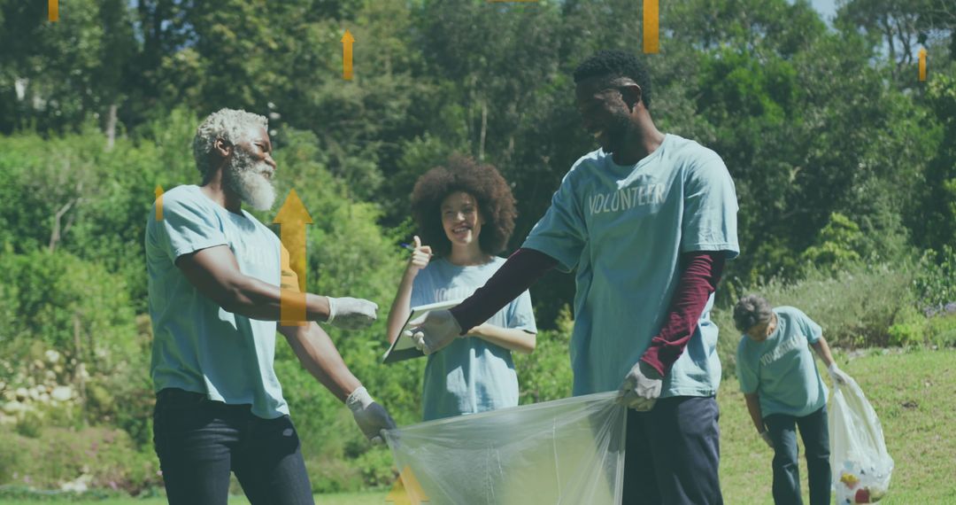 Volunteers Collecting Litter in a Lush Countryside Setting