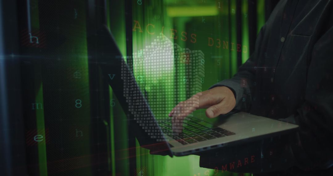 Cybersecurity Concept with Busy Professional and Laptop Technology