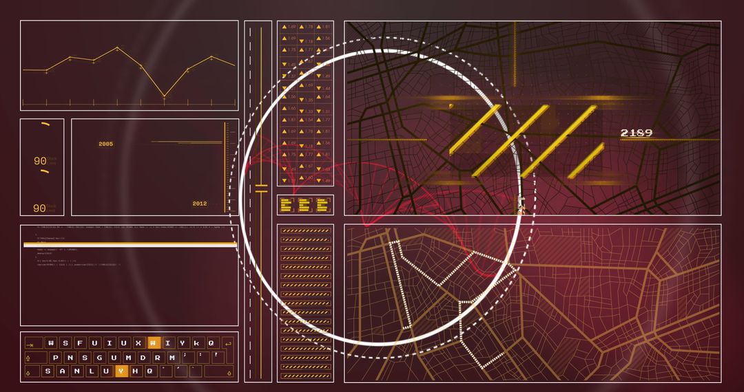 Futuristic Interface with Data Grid and Global Coordinates