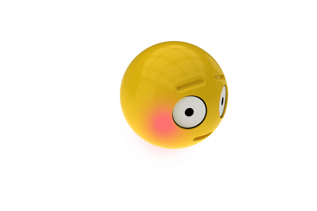 3D Surprised Emoticon with Blush on Transparent Background