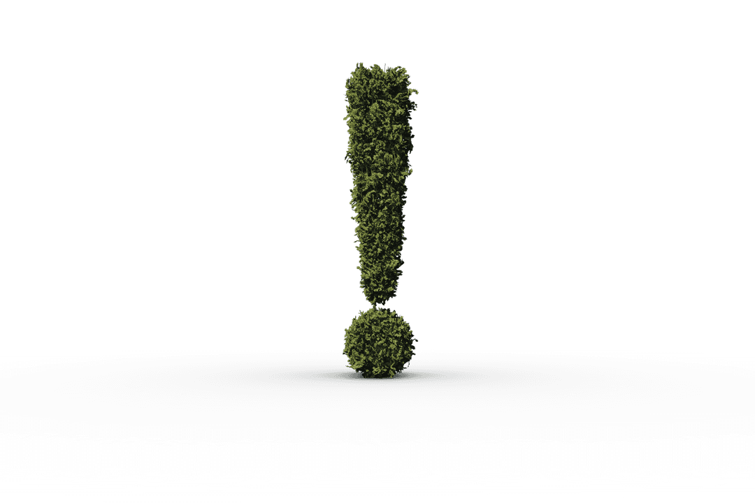Exclamation Mark Made of Lush Green Leaves Isolated on Transparent Background