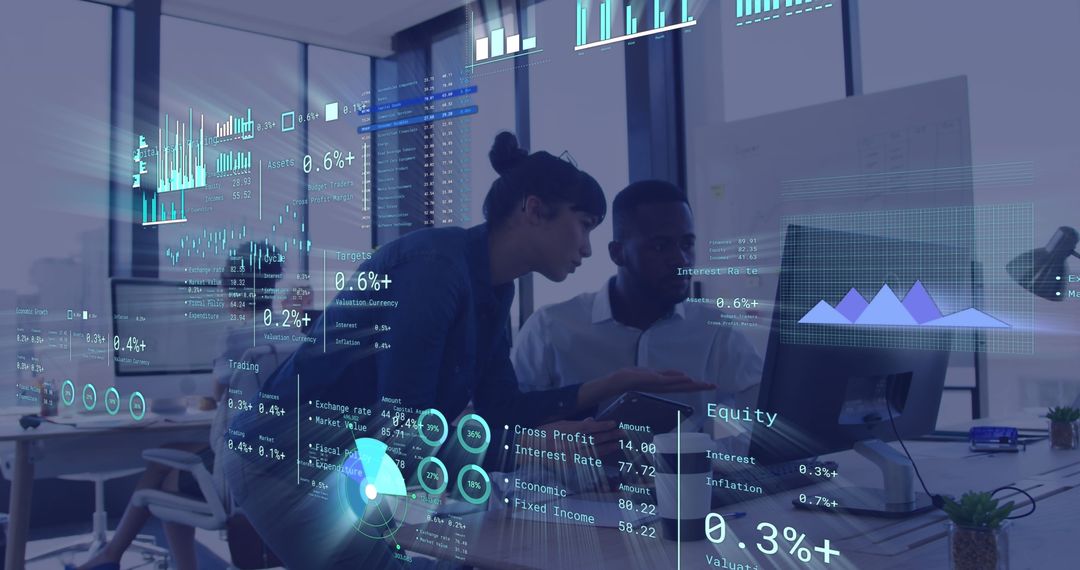 Business Team Analyzing Financial Data with Double Exposure Effect