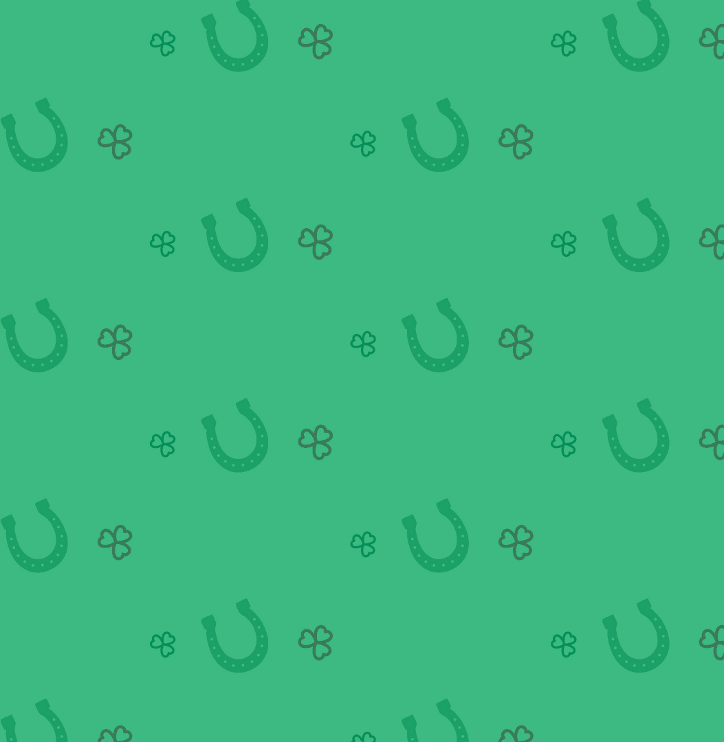 Green Horseshoes and Clover Pattern on Transparent Background