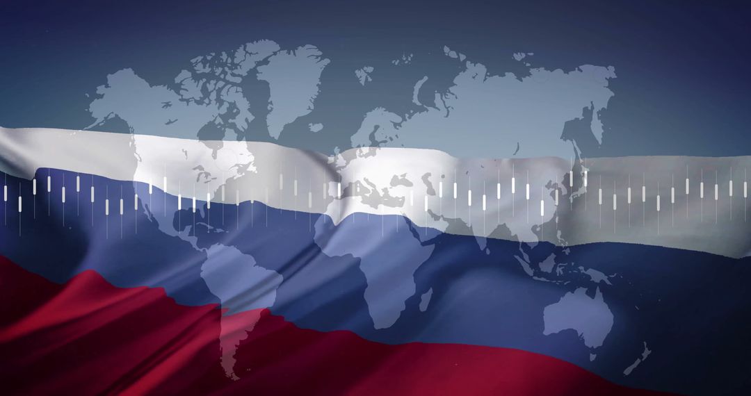 Global Data Visualization Over Russian Flag Illustrating Analytics