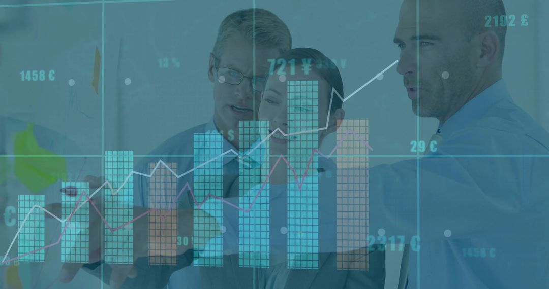 Business Professionals Analyzing Financial Growth with Digital Graphs