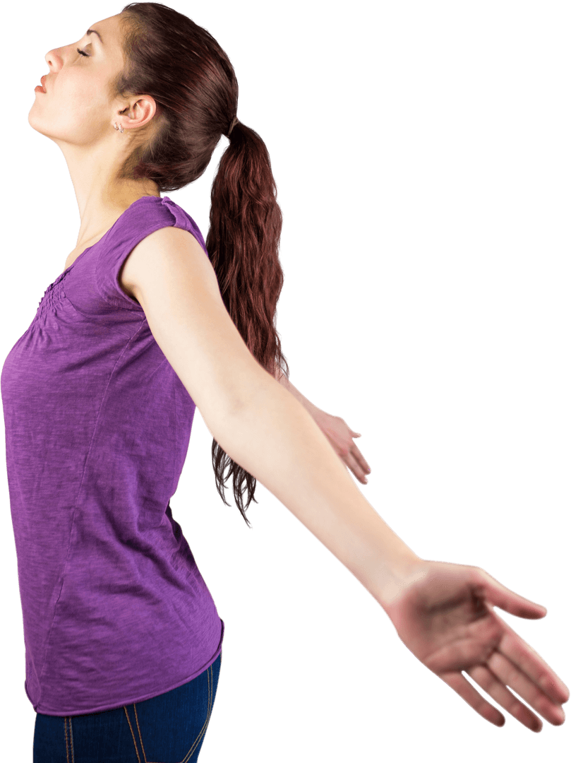 Transparent Woman with Outstretched Arms Embracing Tranquility