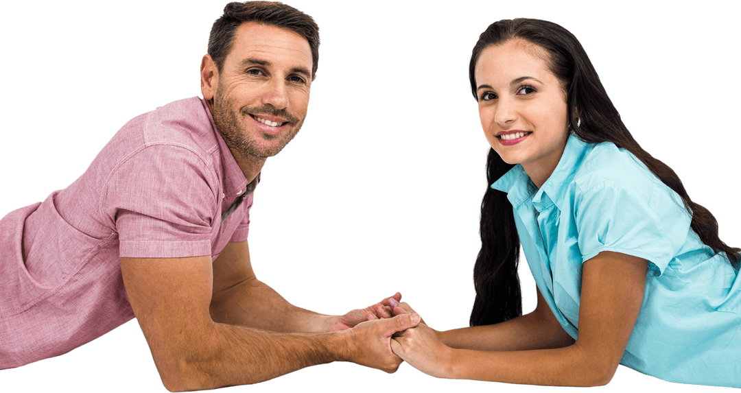 Happy Couple Lying Face to Face Holding Hands Transparent Background