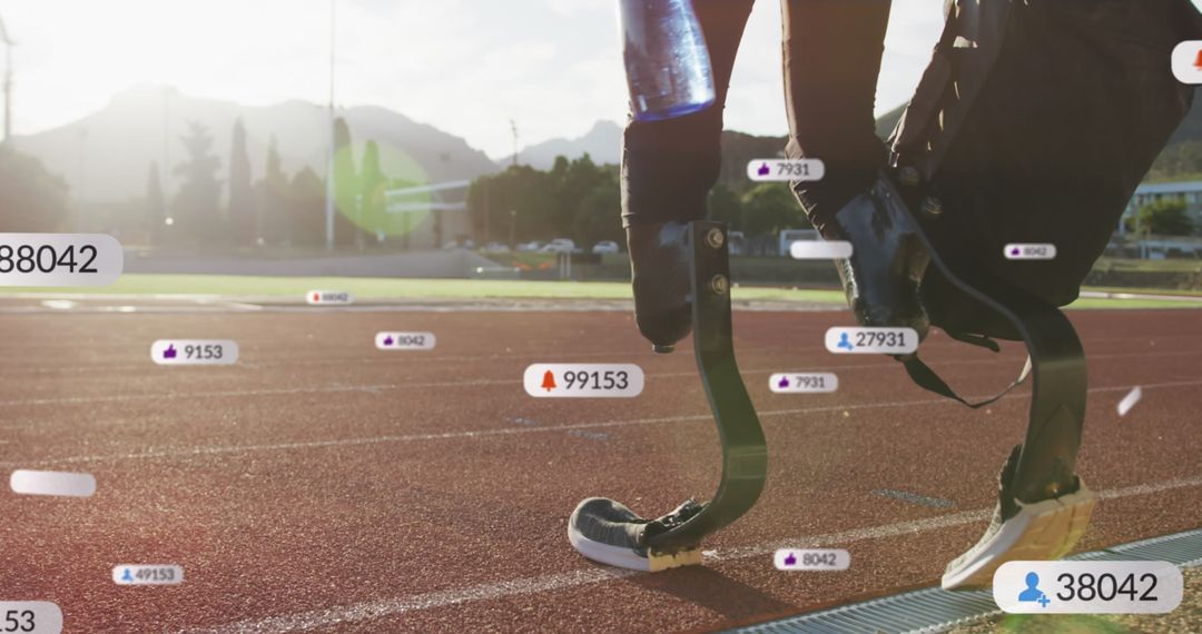 Paralympic Runner Ready With Social Media Icons Floating