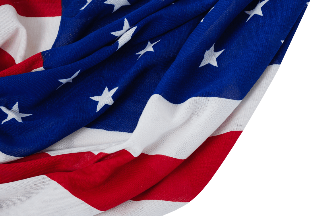 Close-Up of American Flag Fabric with Stars on Transparent Background