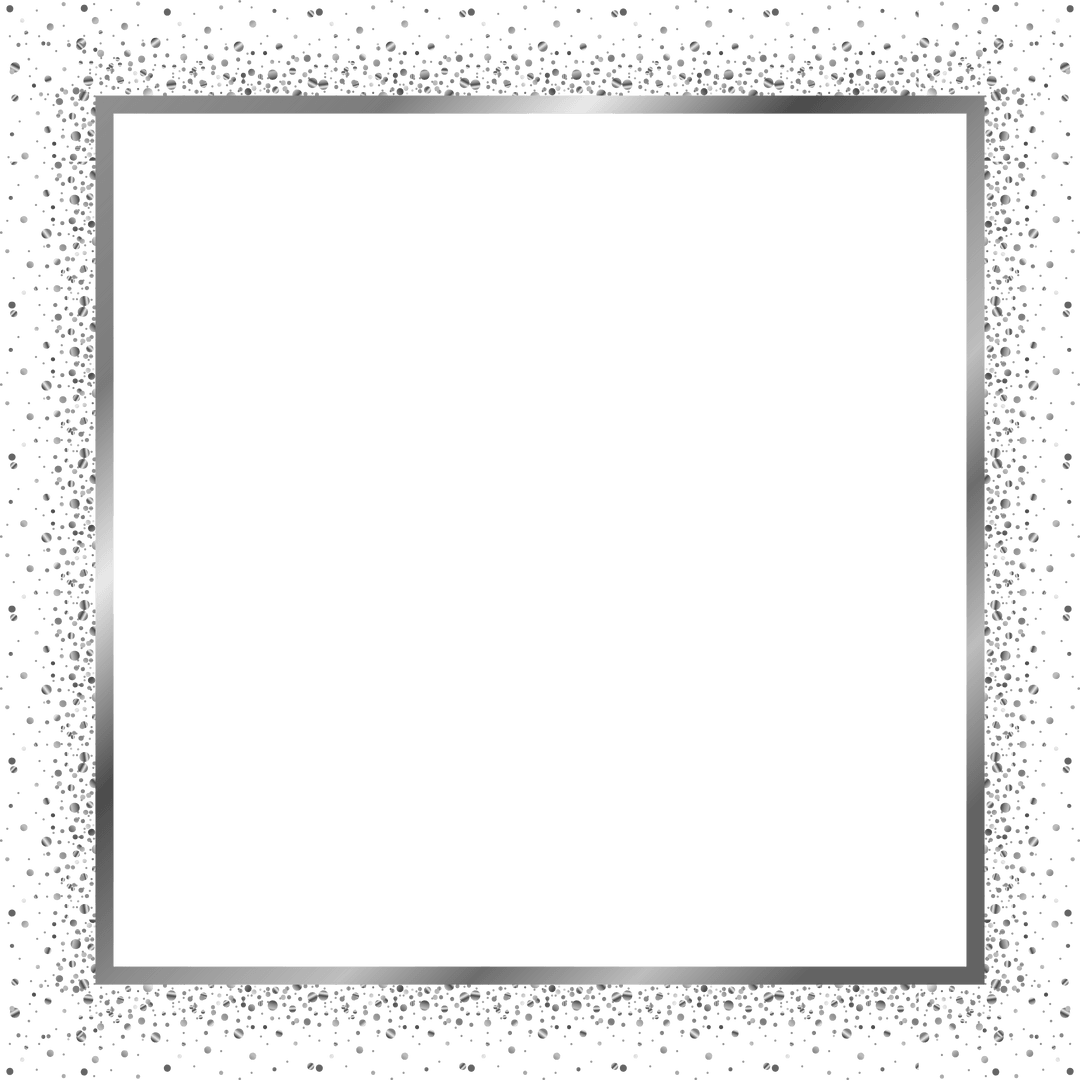 Metallic Glitter Silver Frame on Transparent Background