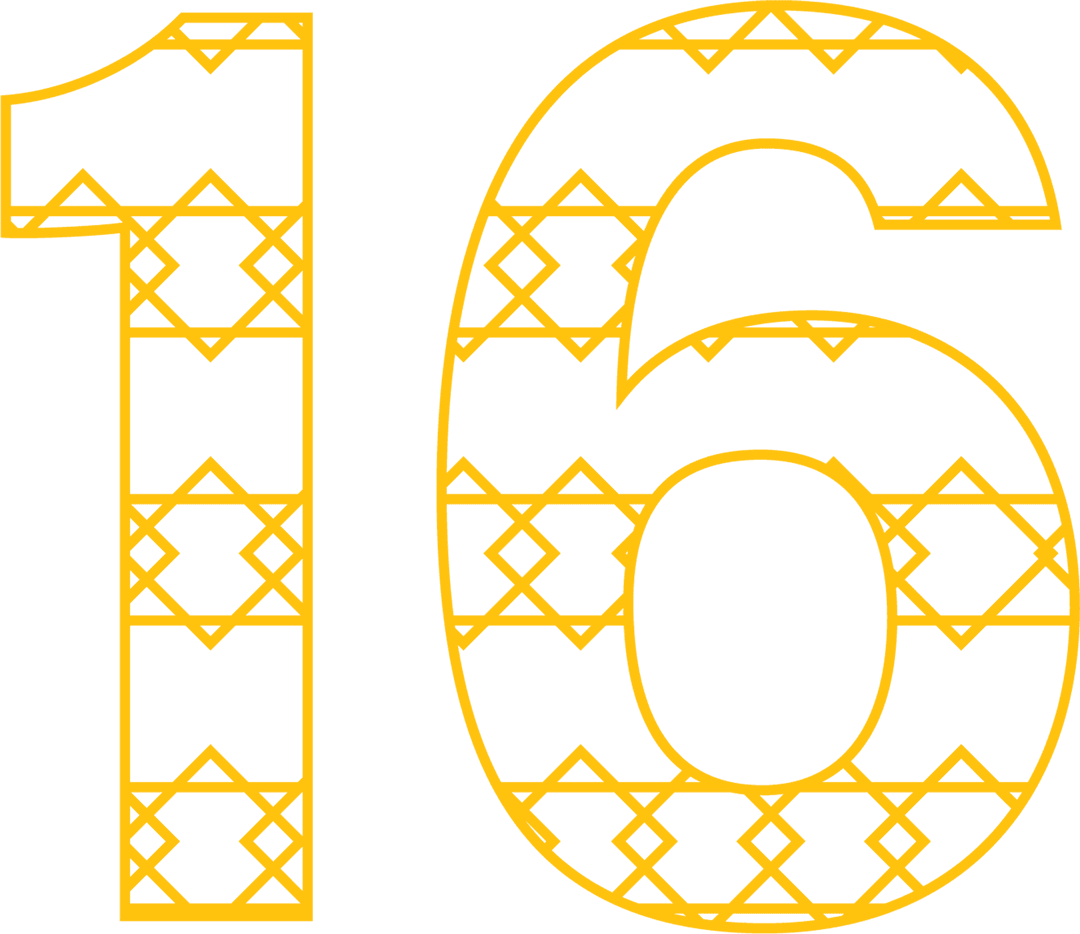 Yellow Number 16 Digital Illustration on Transparent Background