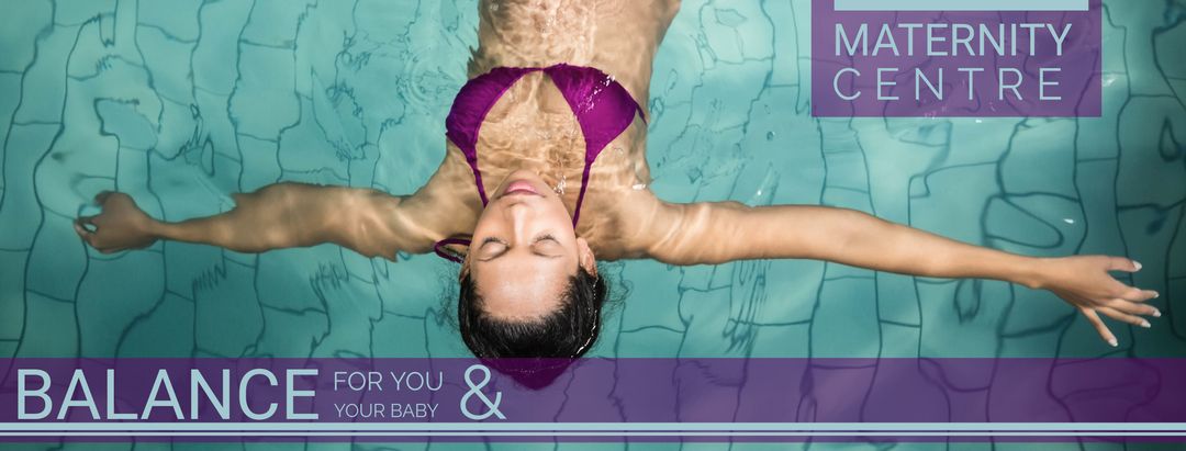 Pregnant woman floating peacefully in pool for prenatal care