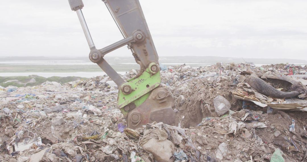 Close up of of landfill with piles of litter and excavator - Free Images, Stock Photos and Pictures on Pikwizard.com