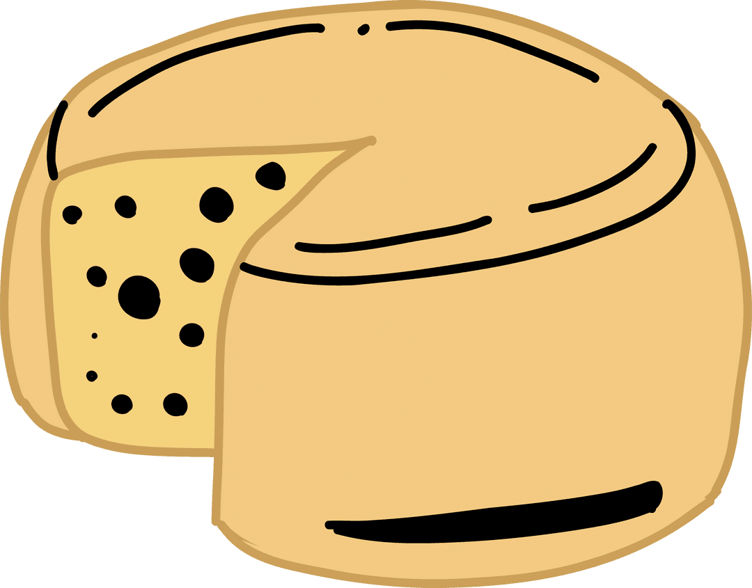 Minimalist Cheese Wheel Illustration with Wedge on Transparent Background