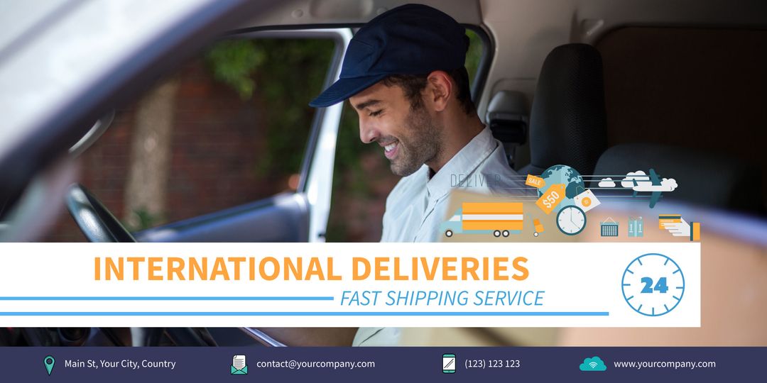 Smiling Delivery Man in Vehicle for Reliable International Logistics