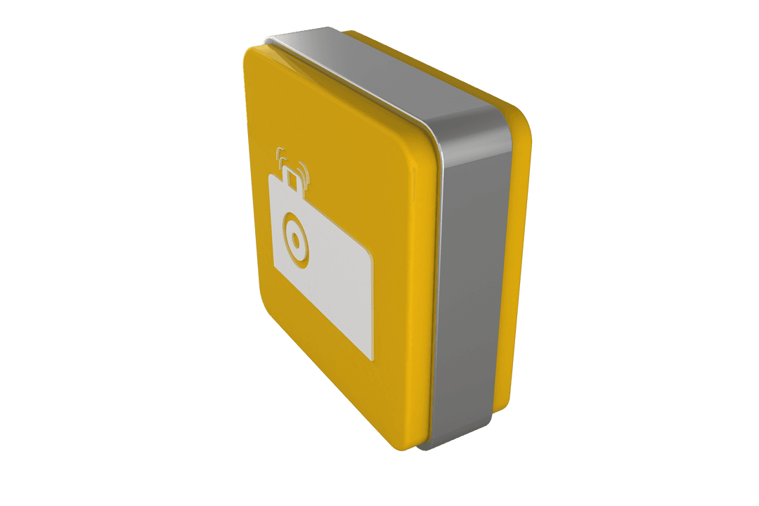 Yellow Cube with Camera Symbol on Transparent Background Illustration