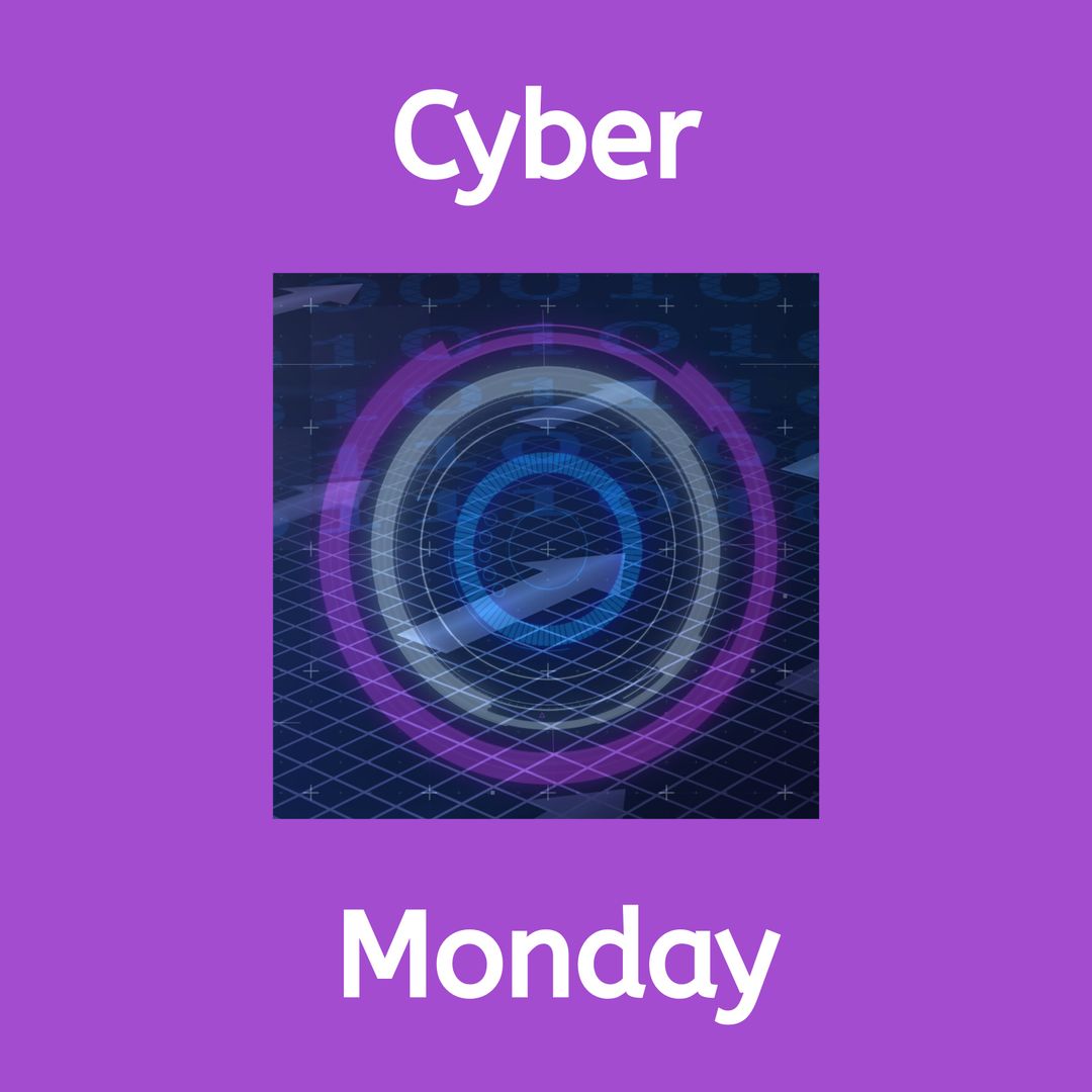 Composite of cyber monday text over purple neon circle lines - Download Free Stock Templates Pikwizard.com