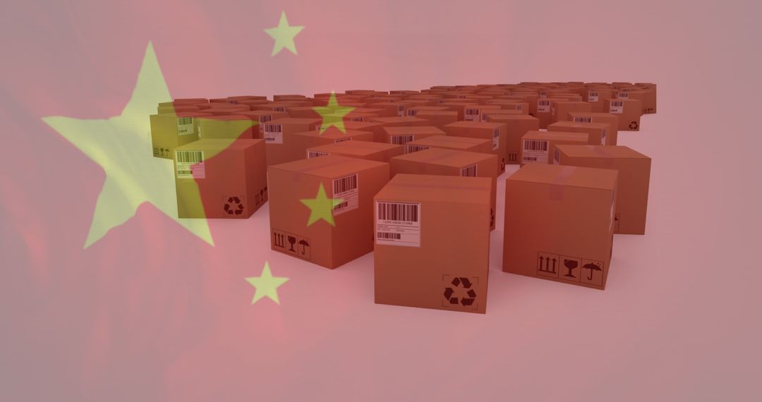 Chinese Flag Overlapping Cardboard Boxes Signifying Global Shipping