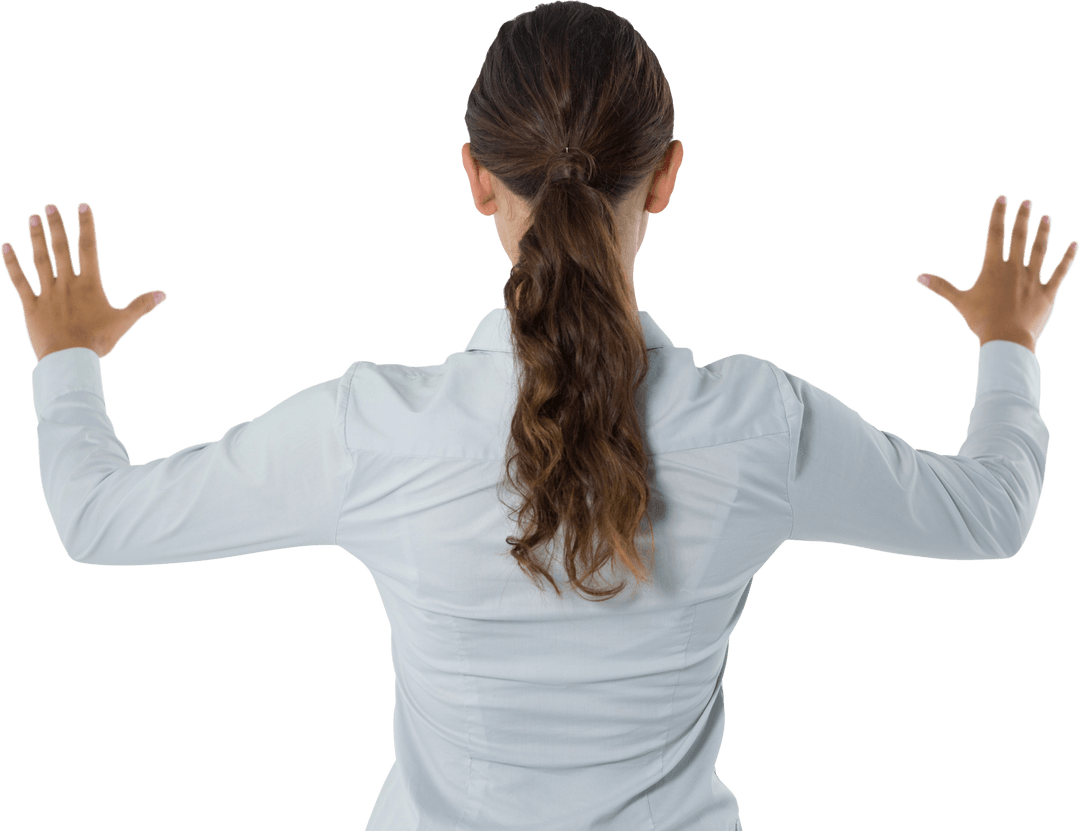 Businesswoman with Transparent Background Gesturing Upward