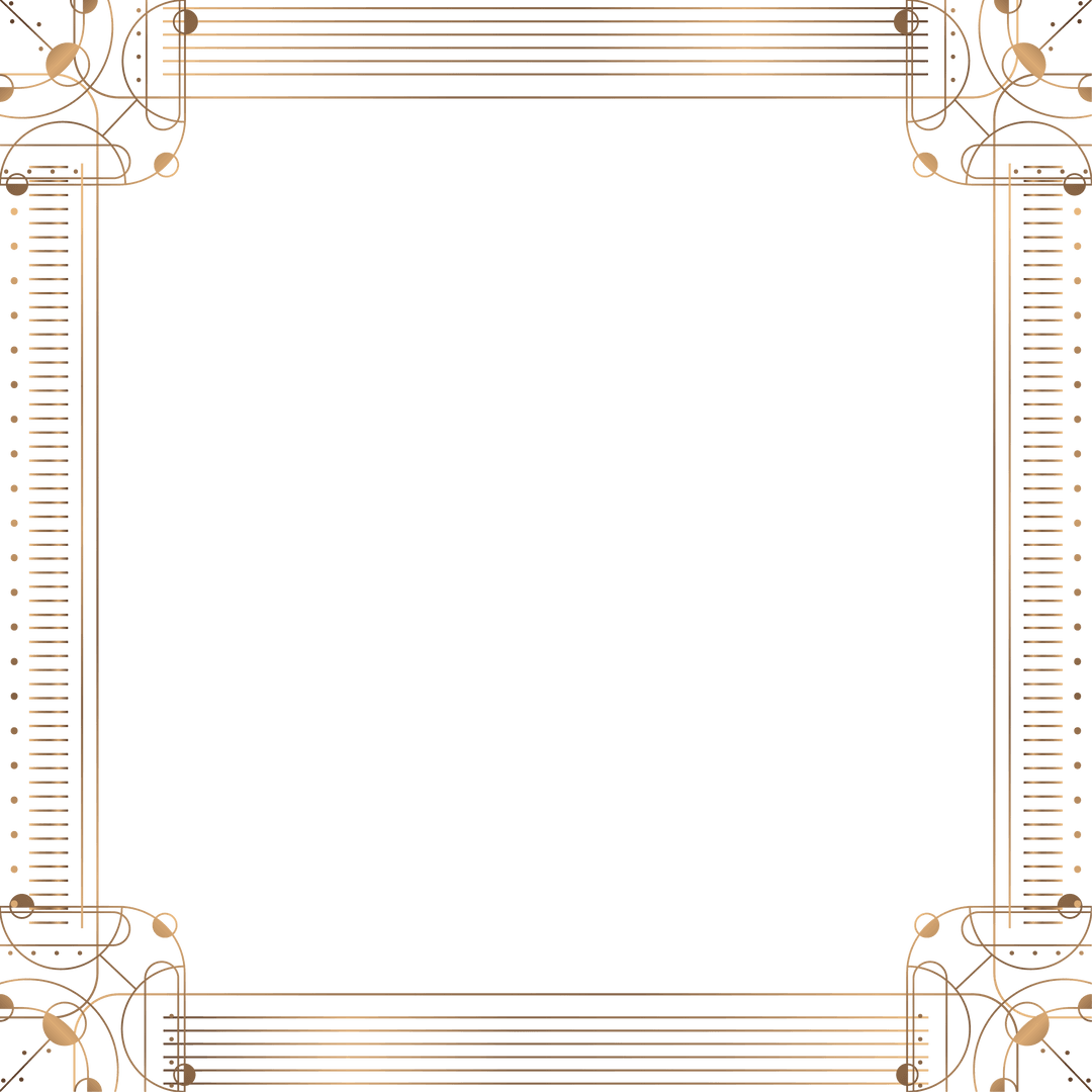 Art Deco Golden Frame with Corner Filigree and Transparent Background