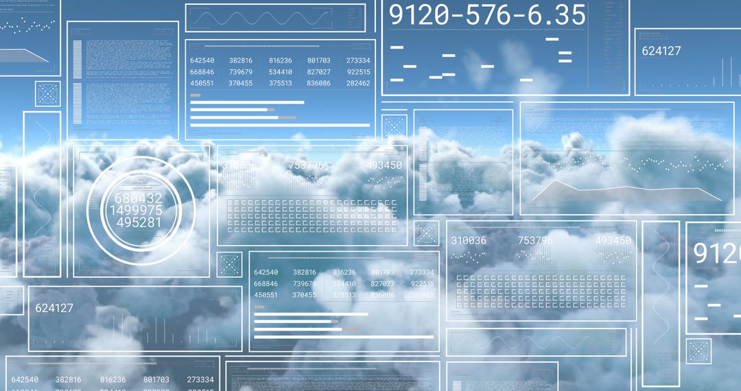 Digital Data Processing Panels Over Cloudy Sky