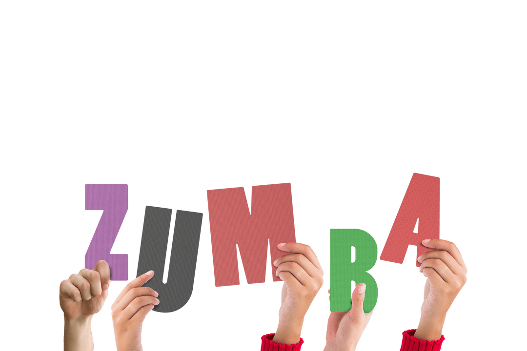 Hands Holding Colorful Zumba Text in Transparent Background
