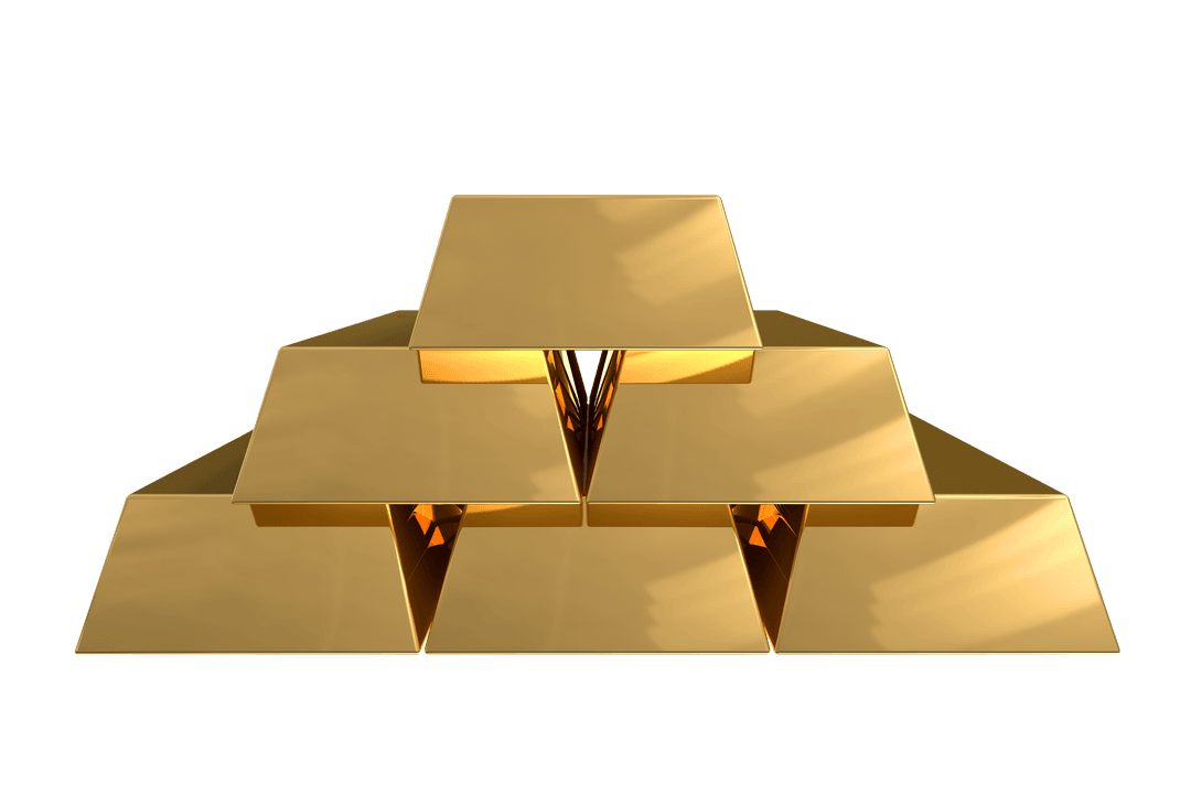 Transparent Stack of Shiny Gold Bars Isolated