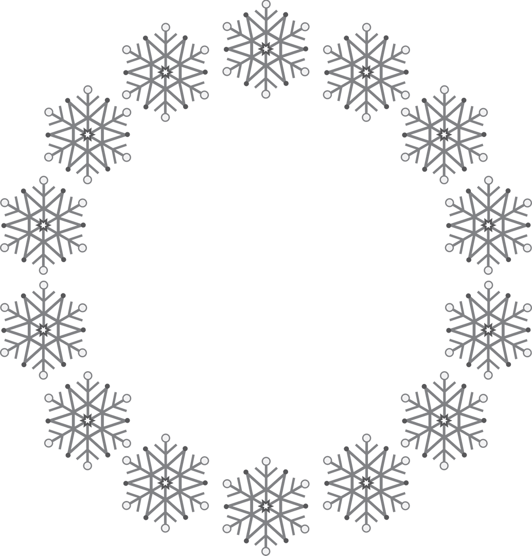 Circular Snowflake Frame Design on Transparent Background