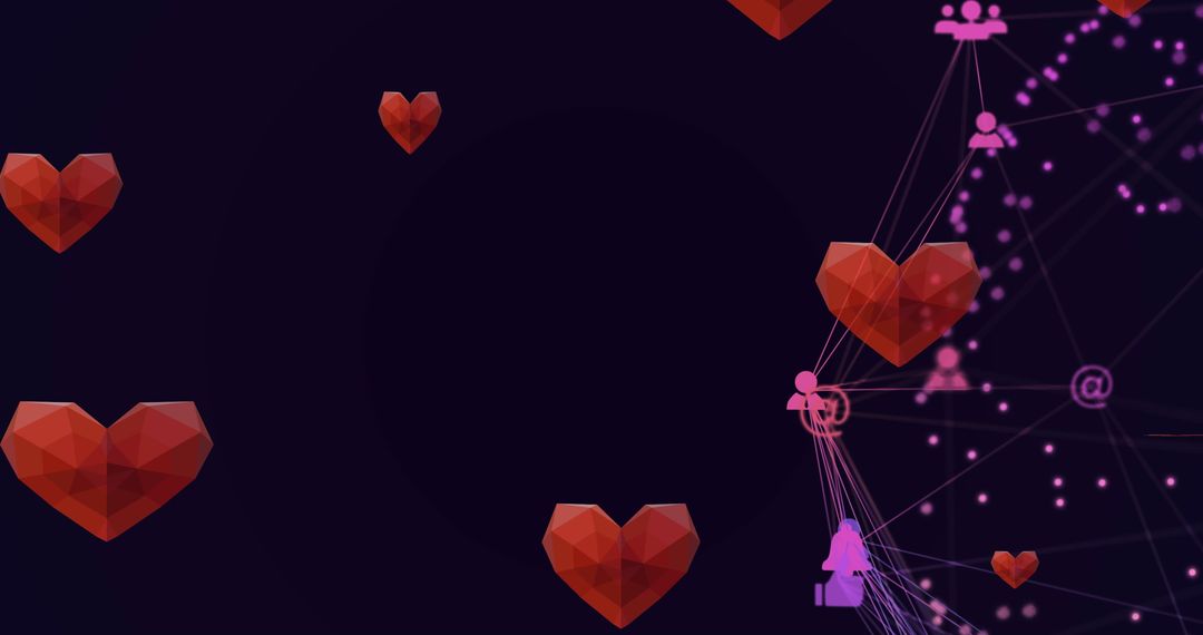 Digital Hearts and Network Connections on Dark Background