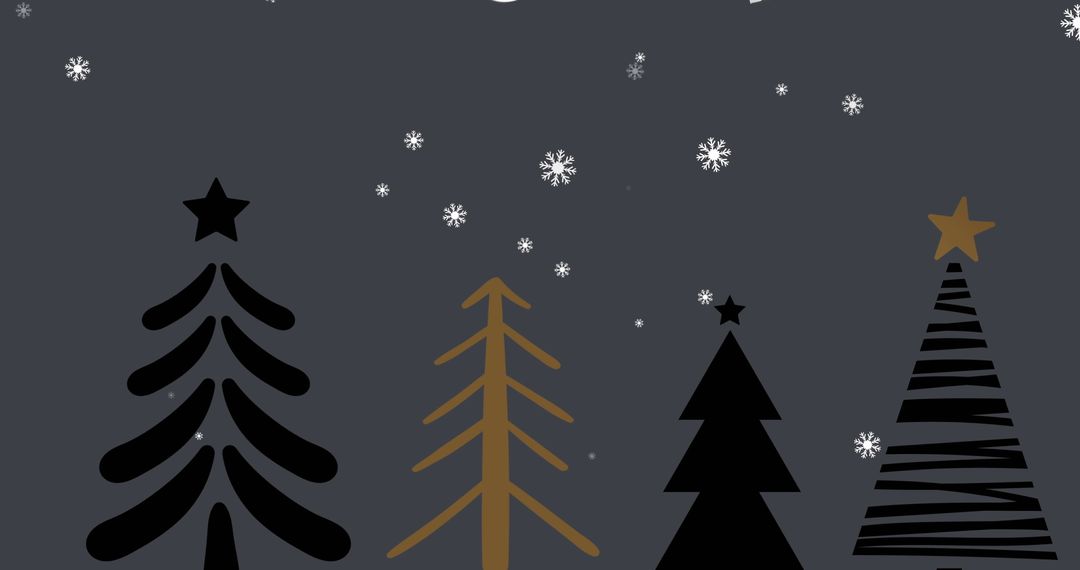 Minimalist Christmas Trees and Falling Snowflakes in Silhouette