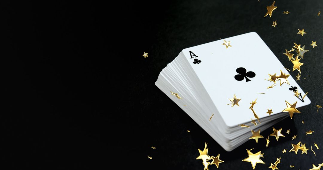 Magical Playing Cards with Golden Stars on Dark Background