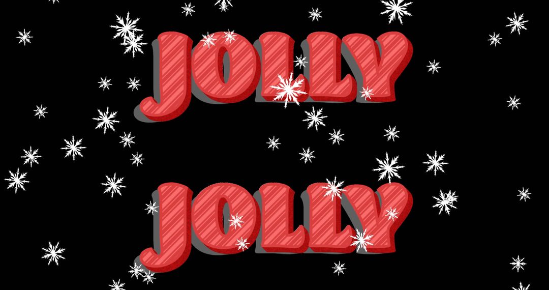 Festive Red Jolly Text with Snowflakes Floating on Black
