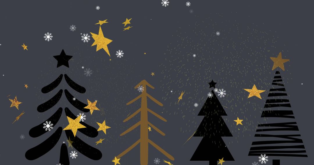 Elegant Digital Christmas Trees with Falling Stars and Snowflakes