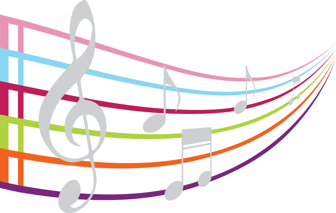 Colorful Musical Notes on Transparent Background with Clef Symbol