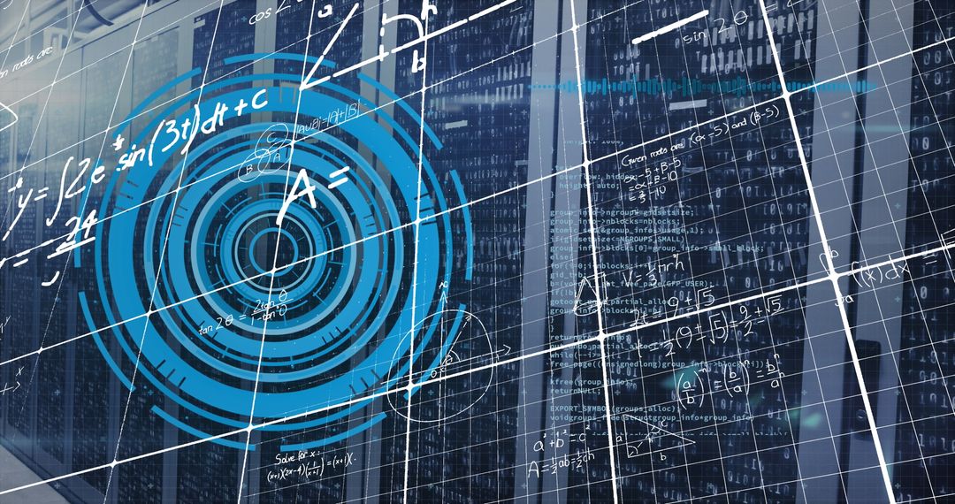 Futuristic Digital Interface in Data Center with Complex Equations