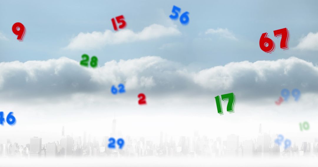 Floating Numbers Against Urban Skyline