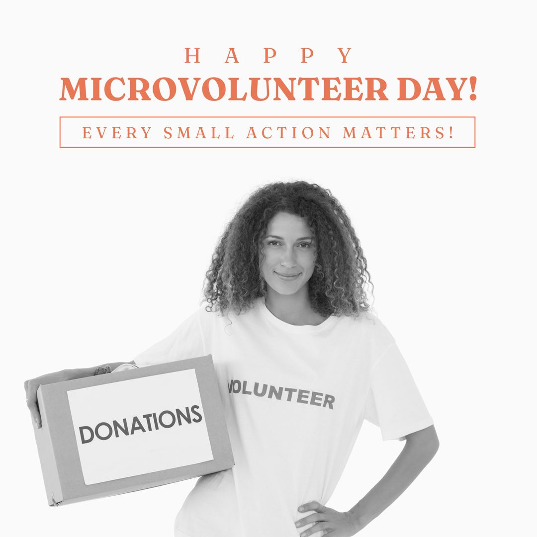 Microvolunteer Day Portrait of Woman with Donation Box - Download Free Stock Templates Pikwizard.com