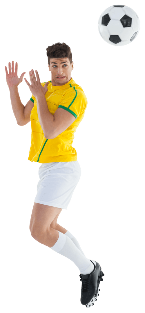 Caucasian Soccer Player Throwing Football on Transparent Background