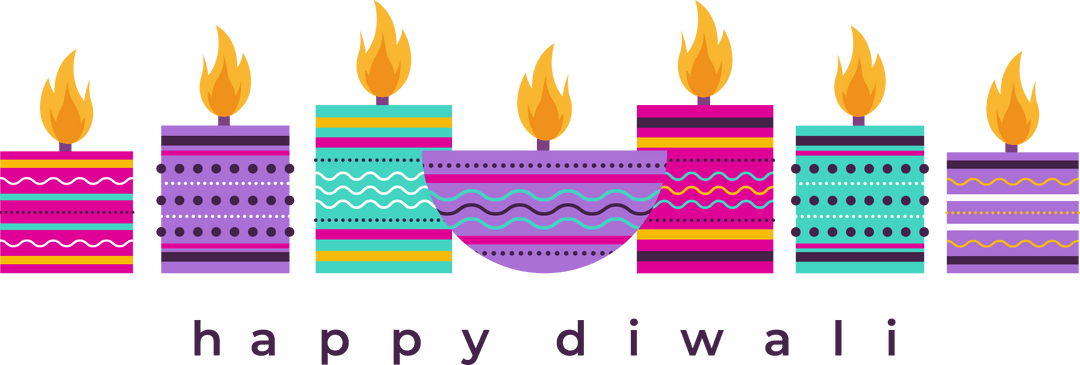 Transparent Vibrant Diwali Card with Geometric Candles and Bowl Lamp