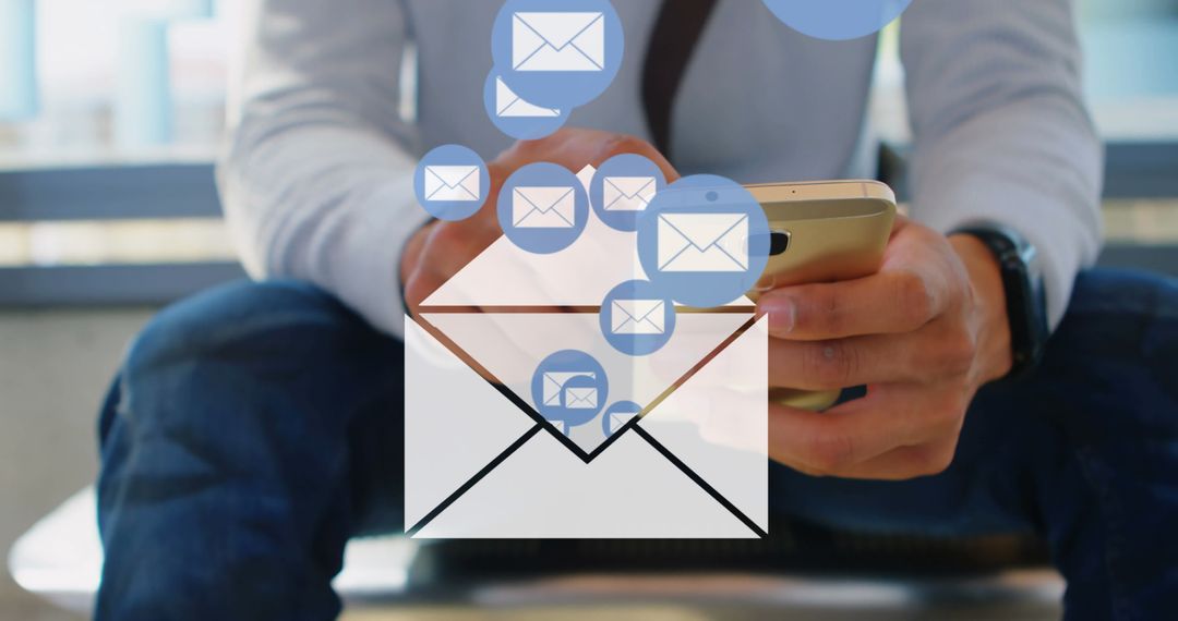 Business Professional Sending Emails on Smartphone in Modern Office