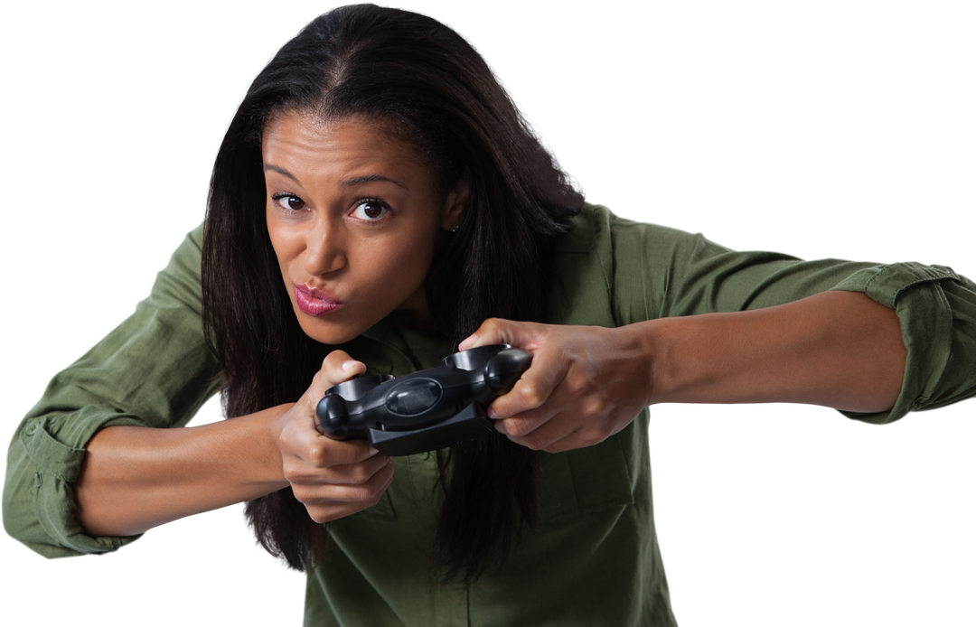 Energetic Woman Enthusiastically Playing Video Games on Transparent Background - Download Free Stock Images Pikwizard.com