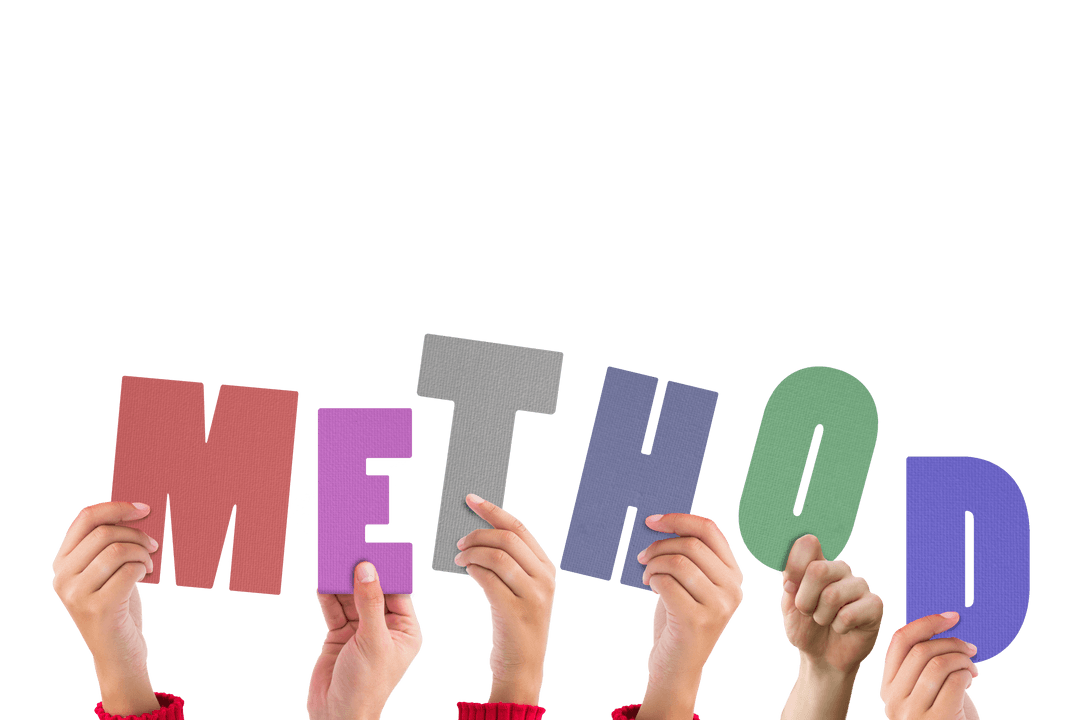 Hands Holding Method Text on Transparent Background