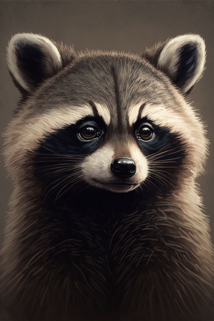 Portrait of cute raccoon on gray background, created using generative ai technology - Free Images, Stock Photos and Pictures on Pikwizard.com