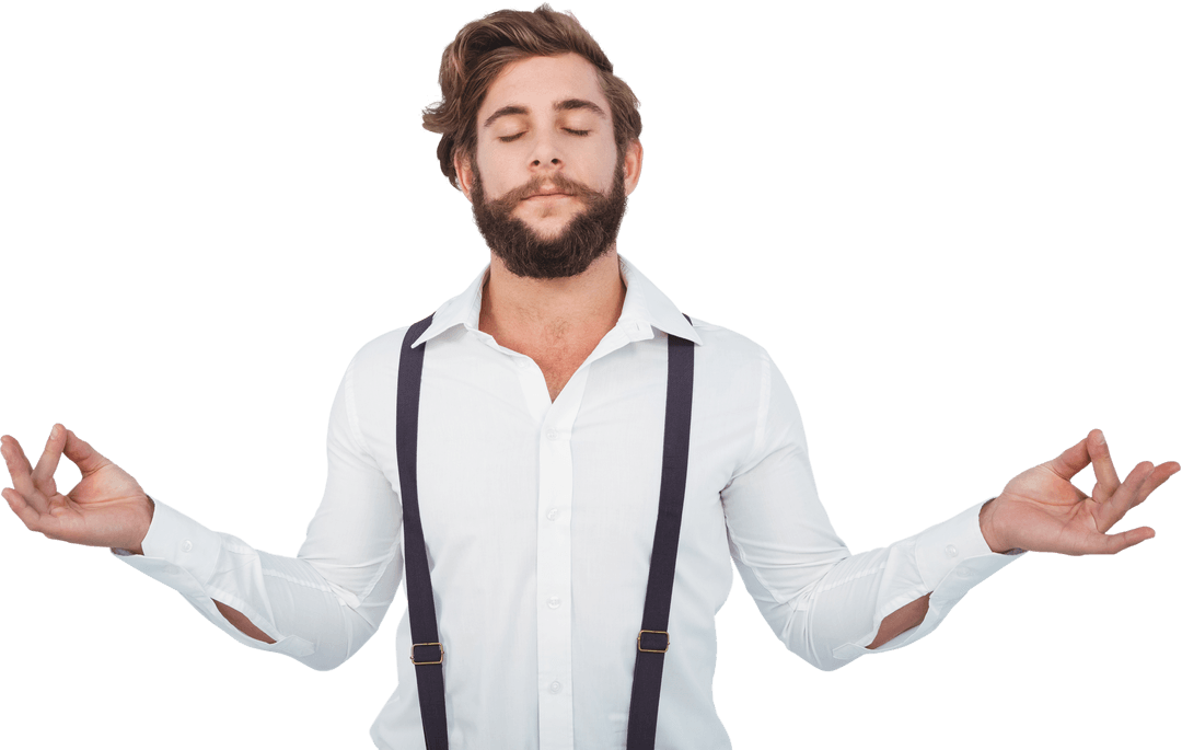 Hipster Man Meditating with Peaceful Expression Transparent Background